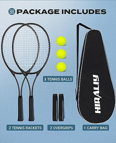 Hiráliy 27" Pre-Strung Tennis Racquets Set, 2 Rackets, 3 Balls, 4 Bag, Beginner Friendly
