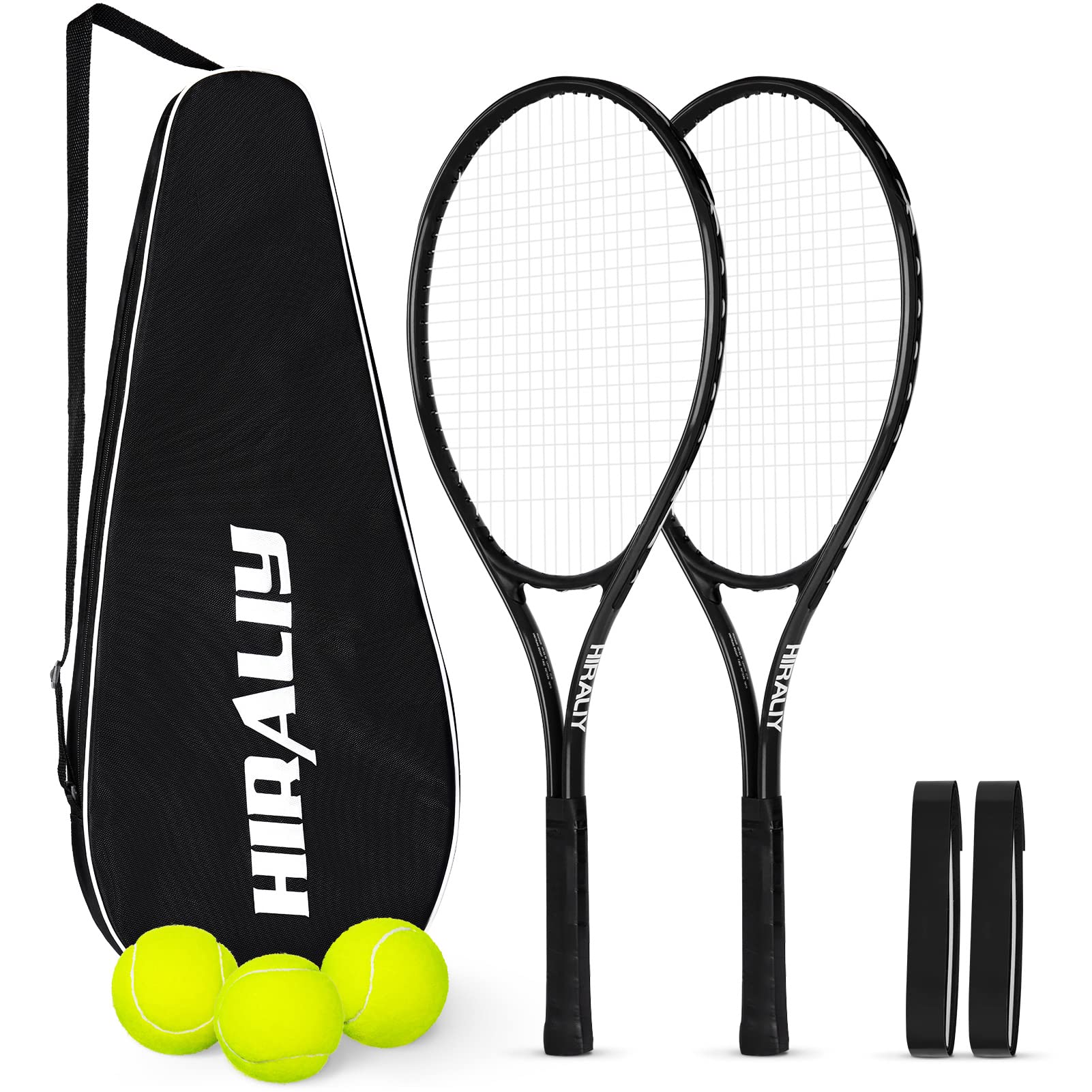Hiráliy 27" Pre-Strung Tennis Racquets Set, 2 Rackets, 3 Balls, 4 Bag, Beginner Friendly
